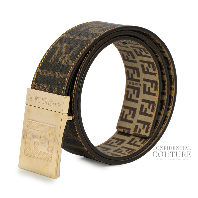 Tobacco Zucca Canvas and Leather FF Buckle Belt
