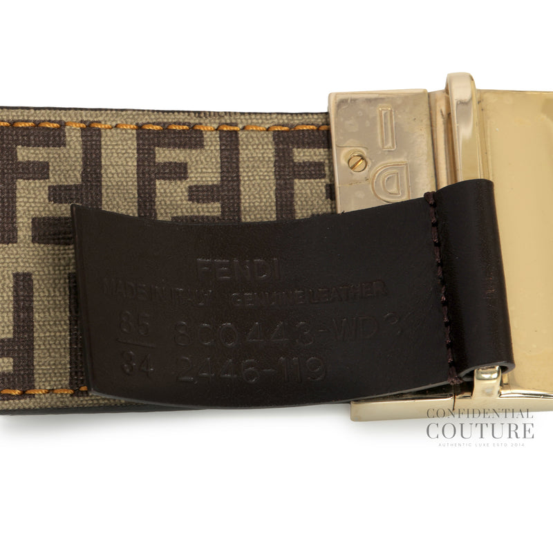 Tobacco Zucca Canvas and Leather FF Buckle Belt