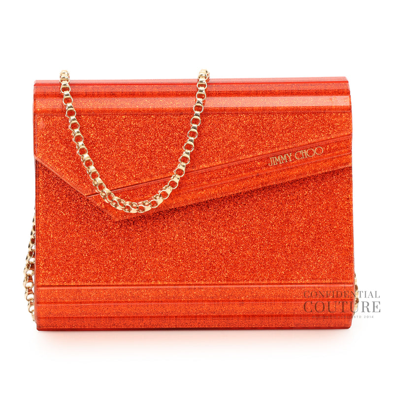 Candy Red Fine Glitter Clutch With Chain Strap