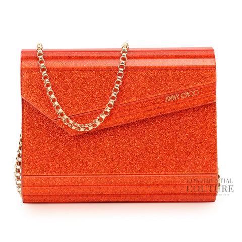 Candy Red Fine Glitter Clutch With Chain Strap