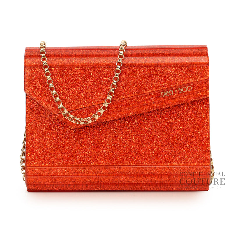 Candy Red Fine Glitter Clutch With Chain Strap