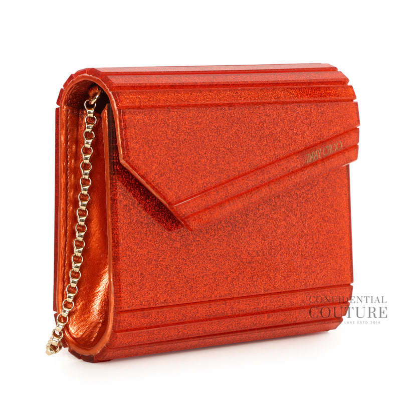 Candy Red Fine Glitter Clutch With Chain Strap