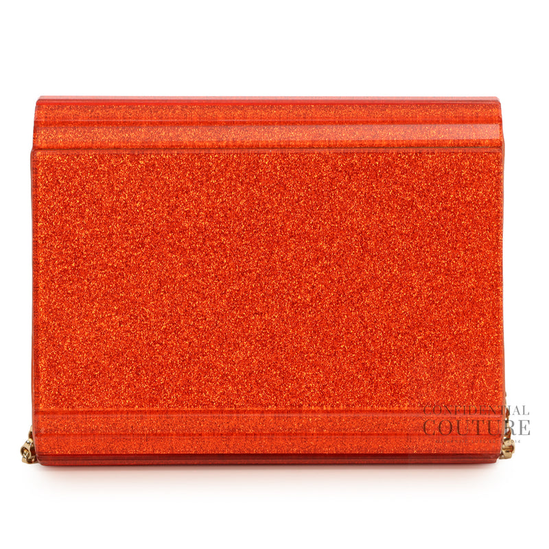 Candy Red Fine Glitter Clutch With Chain Strap