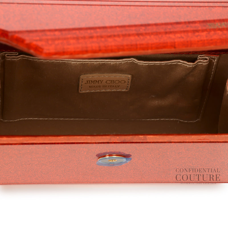 Candy Red Fine Glitter Clutch With Chain Strap