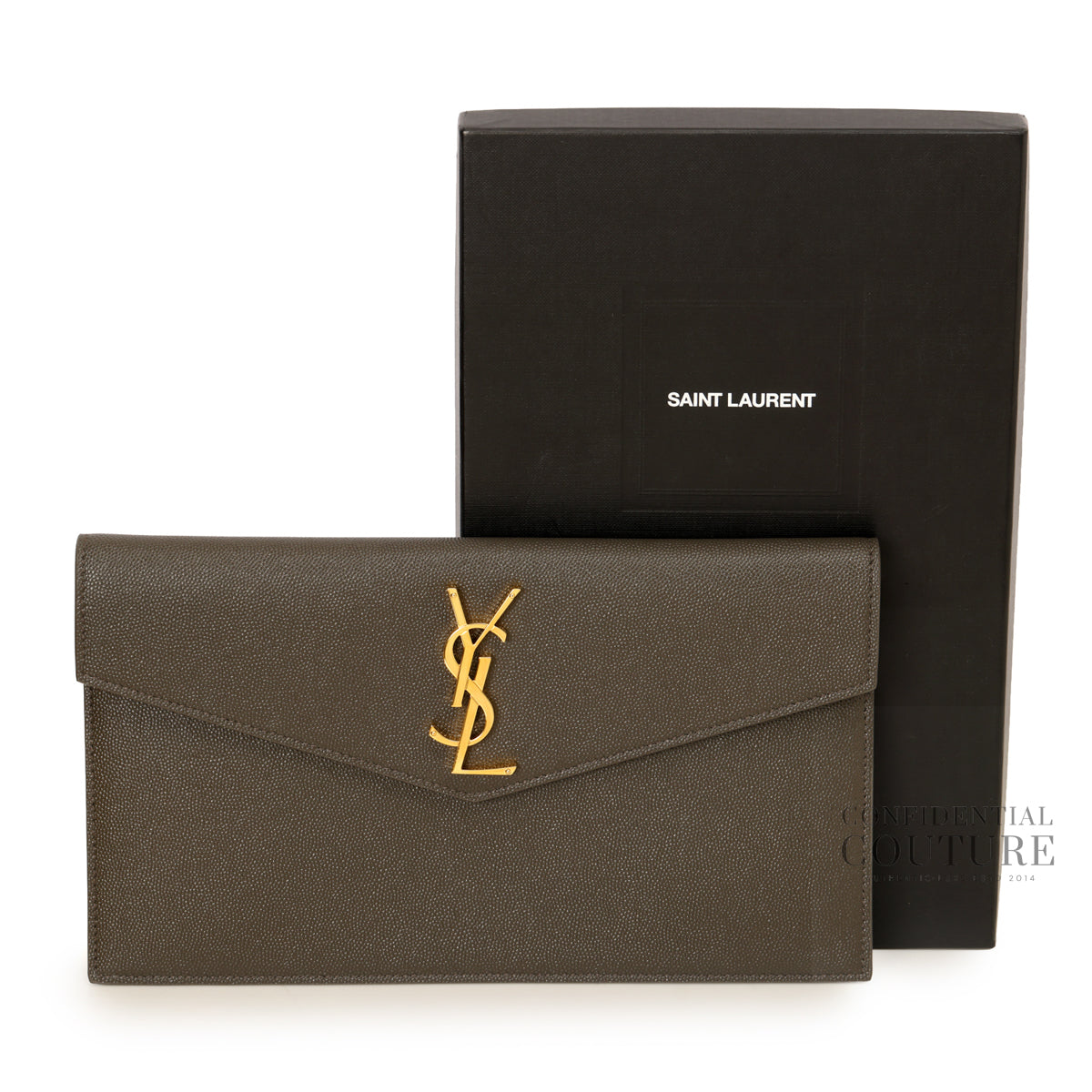 Uptown Dark Olive Pouch In Grain De Poudre Leather