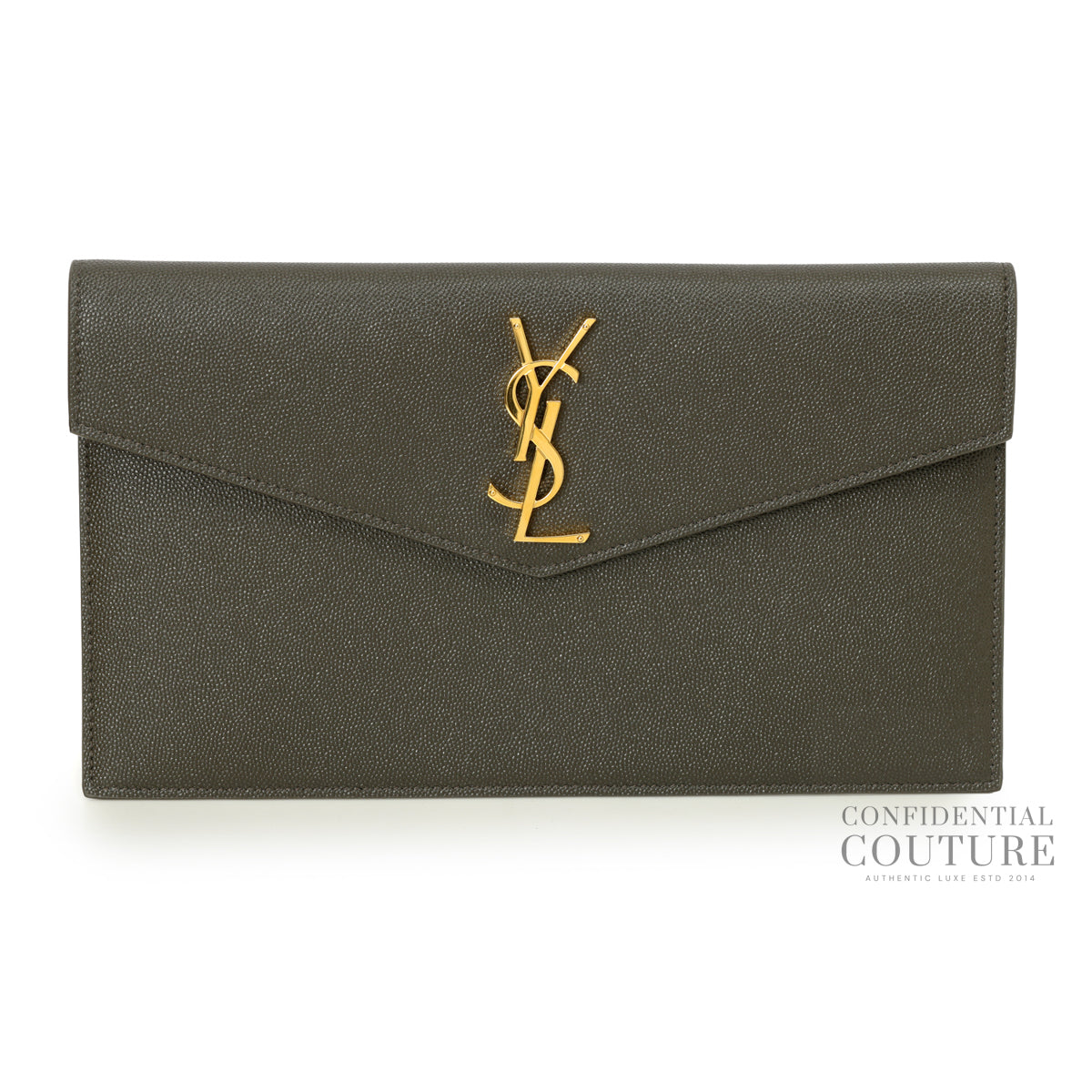 Uptown Dark Olive Pouch In Grain De Poudre Leather