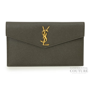Uptown Dark Olive Pouch In Grain De Poudre Leather