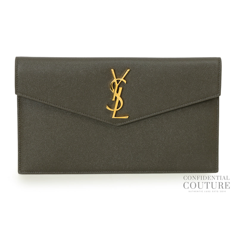 Uptown Dark Olive Pouch In Grain De Poudre Leather