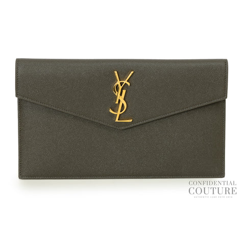 Uptown Dark Olive Pouch In Grain De Poudre Leather