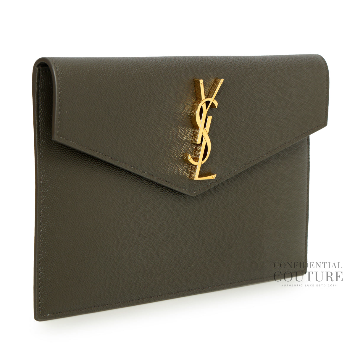Uptown Dark Olive Pouch In Grain De Poudre Leather