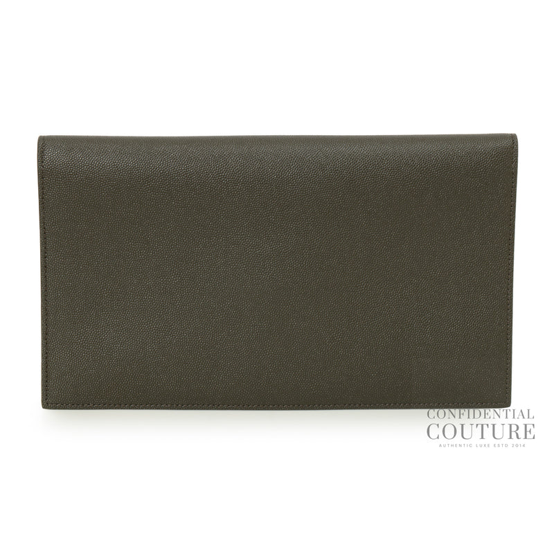 Uptown Dark Olive Pouch In Grain De Poudre Leather