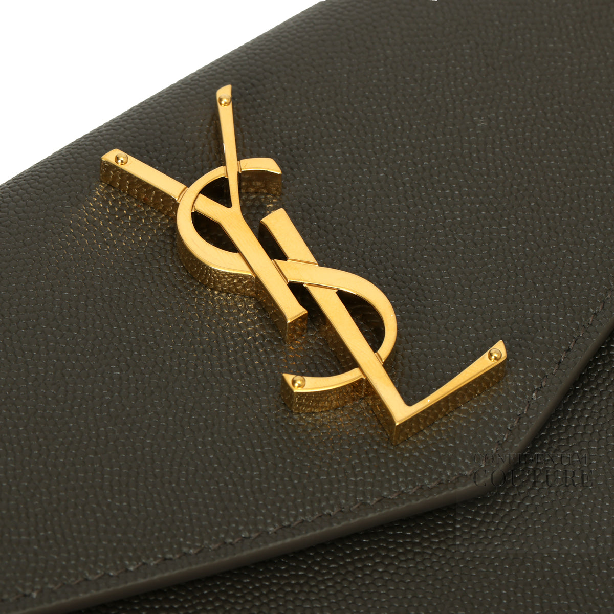 Uptown Dark Olive Pouch In Grain De Poudre Leather