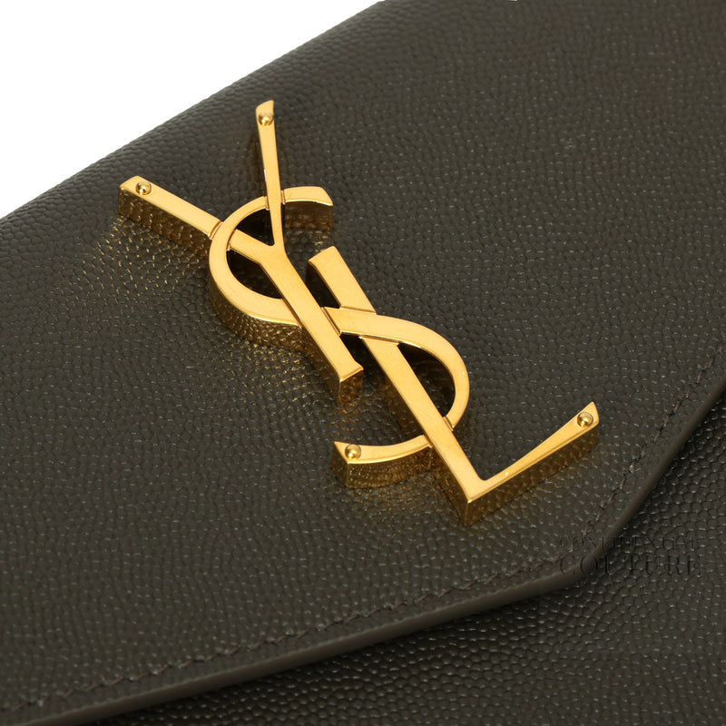 Uptown Dark Olive Pouch In Grain De Poudre Leather
