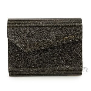 Candy Dark Grey Fine Glitter Clutch With Chain Strap
