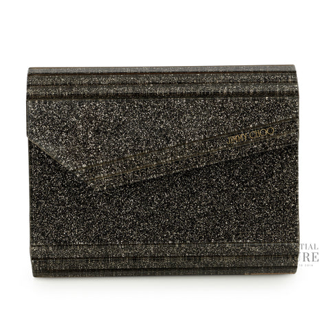 Candy Dark Grey Fine Glitter Clutch With Chain Strap