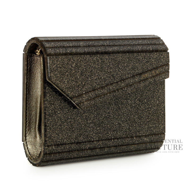 Women Jimmy Choo Candy Dark Grey Fine Glitter Clutch With Chain Strap