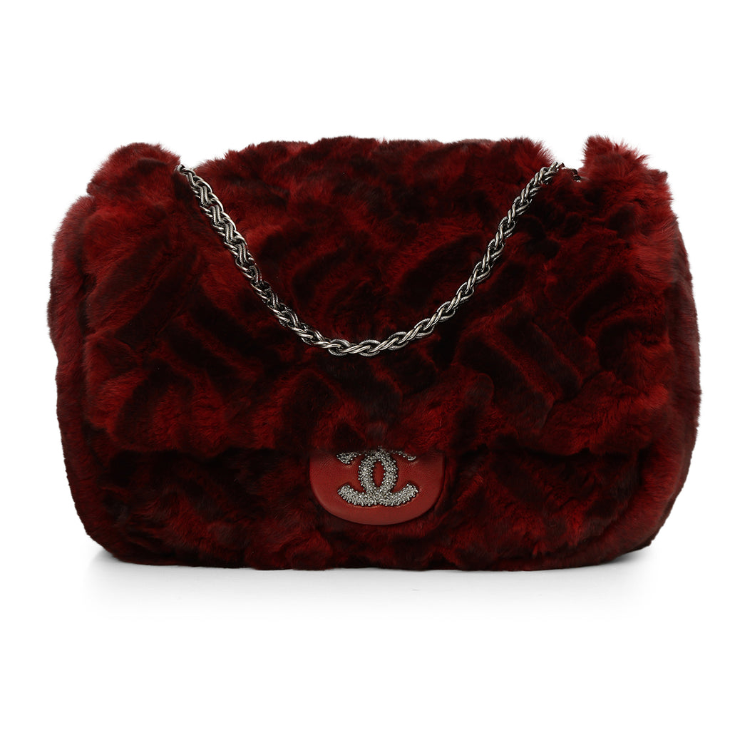 Shop Chanel Rabbit Fur CC Flap Bag – Maroon with Gun Metal