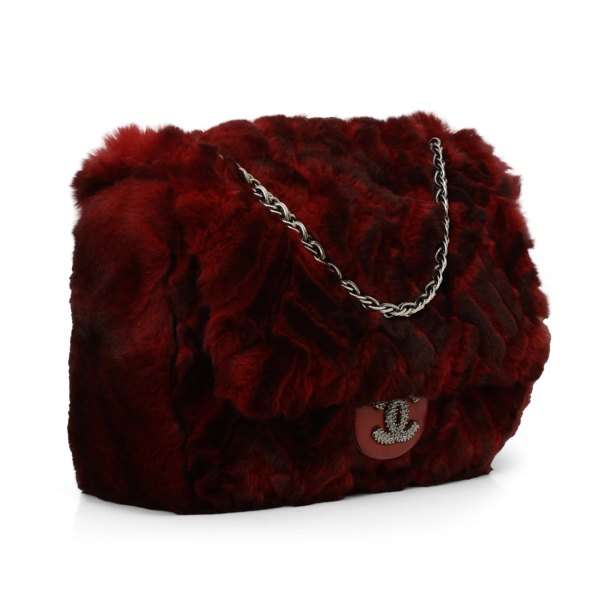 Shop Chanel Rabbit Fur CC Flap Bag – Maroon with Gun Metal
