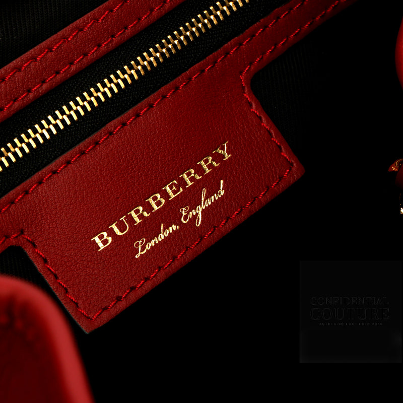 Women burberry haymarket check coated canvas and leather beige red small tote bag