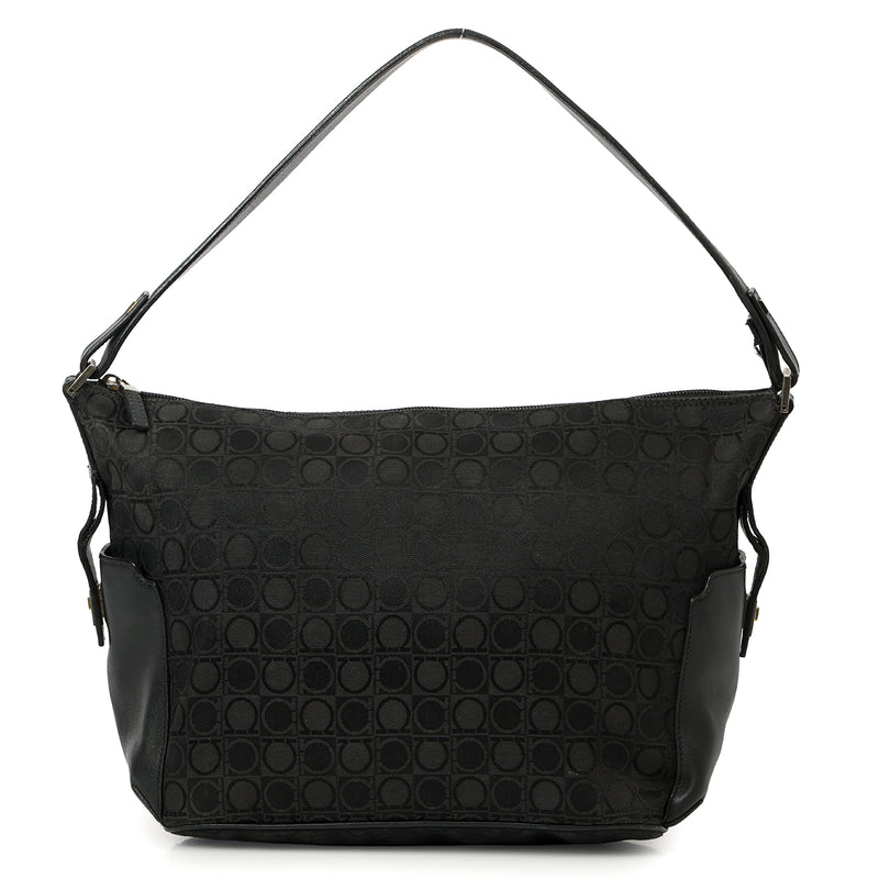 Pre-loved Salvatore Ferragamo Black Canvas Gancini Hobo Bag