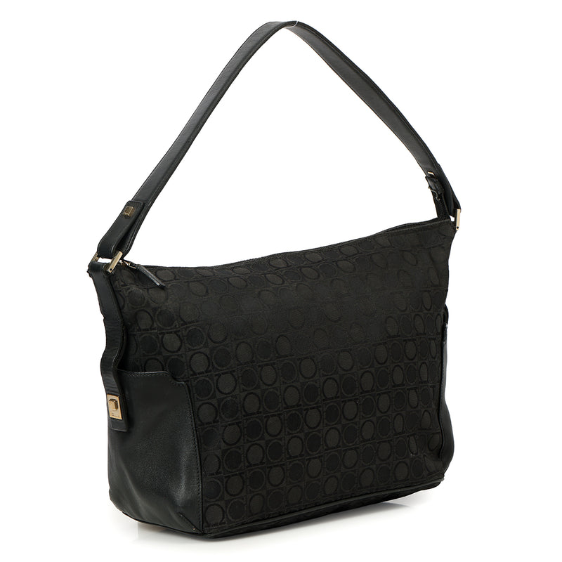 Pre loved salvatore ferragamo black canvas gancini hobo bag price
