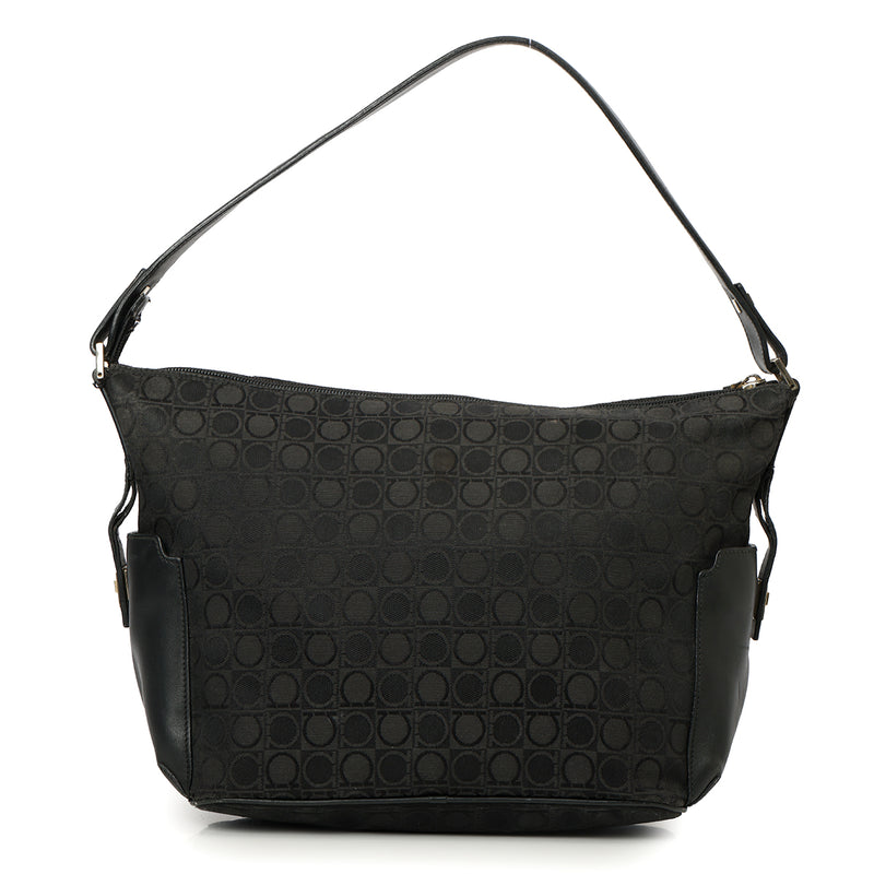 Pre loved salvatore ferragamo black canvas gancini hobo bag sale