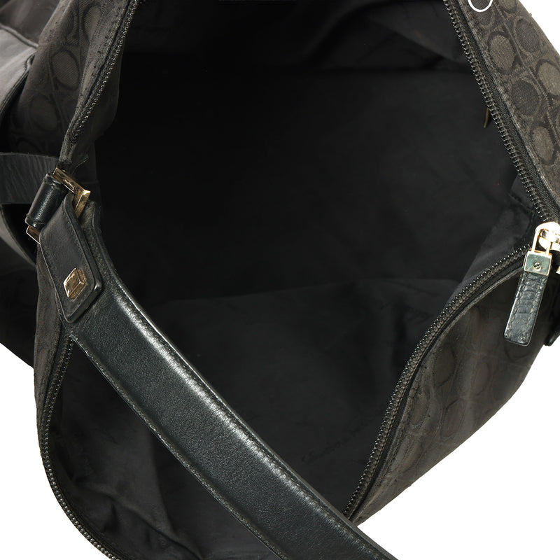 Women Salvatore Ferragamo Black Canvas Gancini Hobo Bag