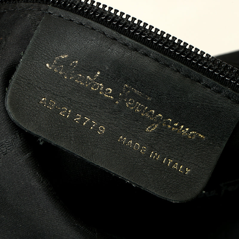 Salvatore Ferragamo Black Canvas Gancini Hobo Bag