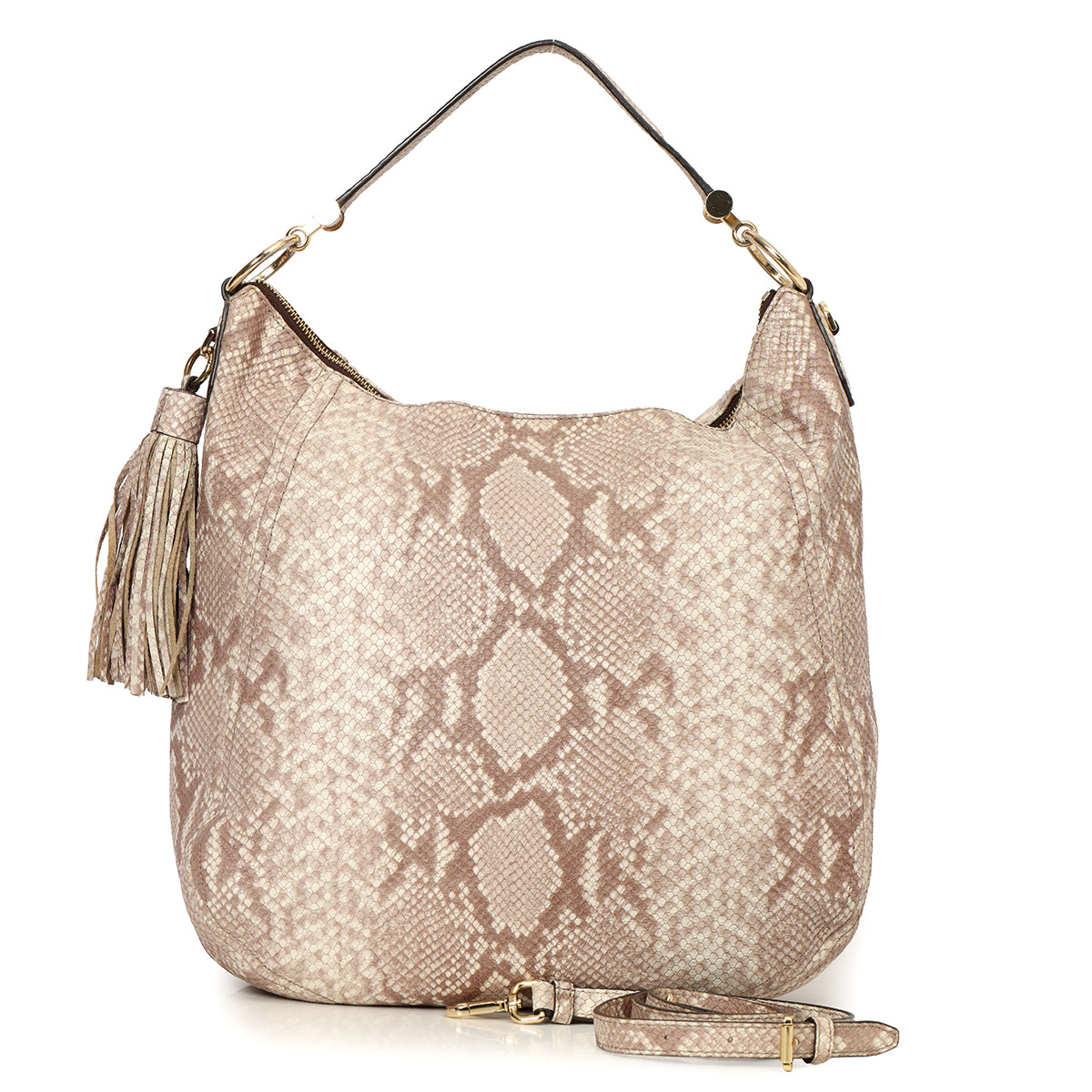 White & Grey Python Embossed Hobo Bag