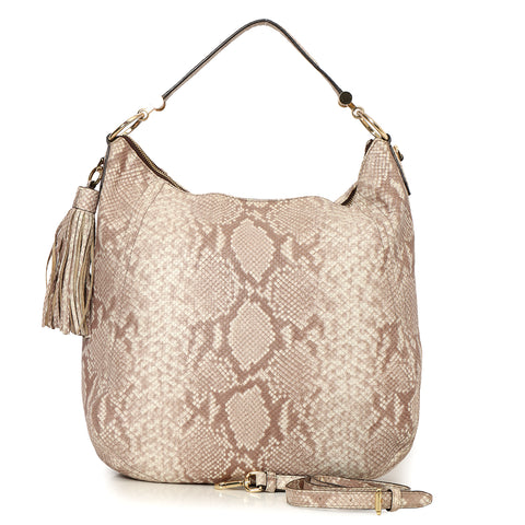 White & Grey Python Embossed Hobo Bag