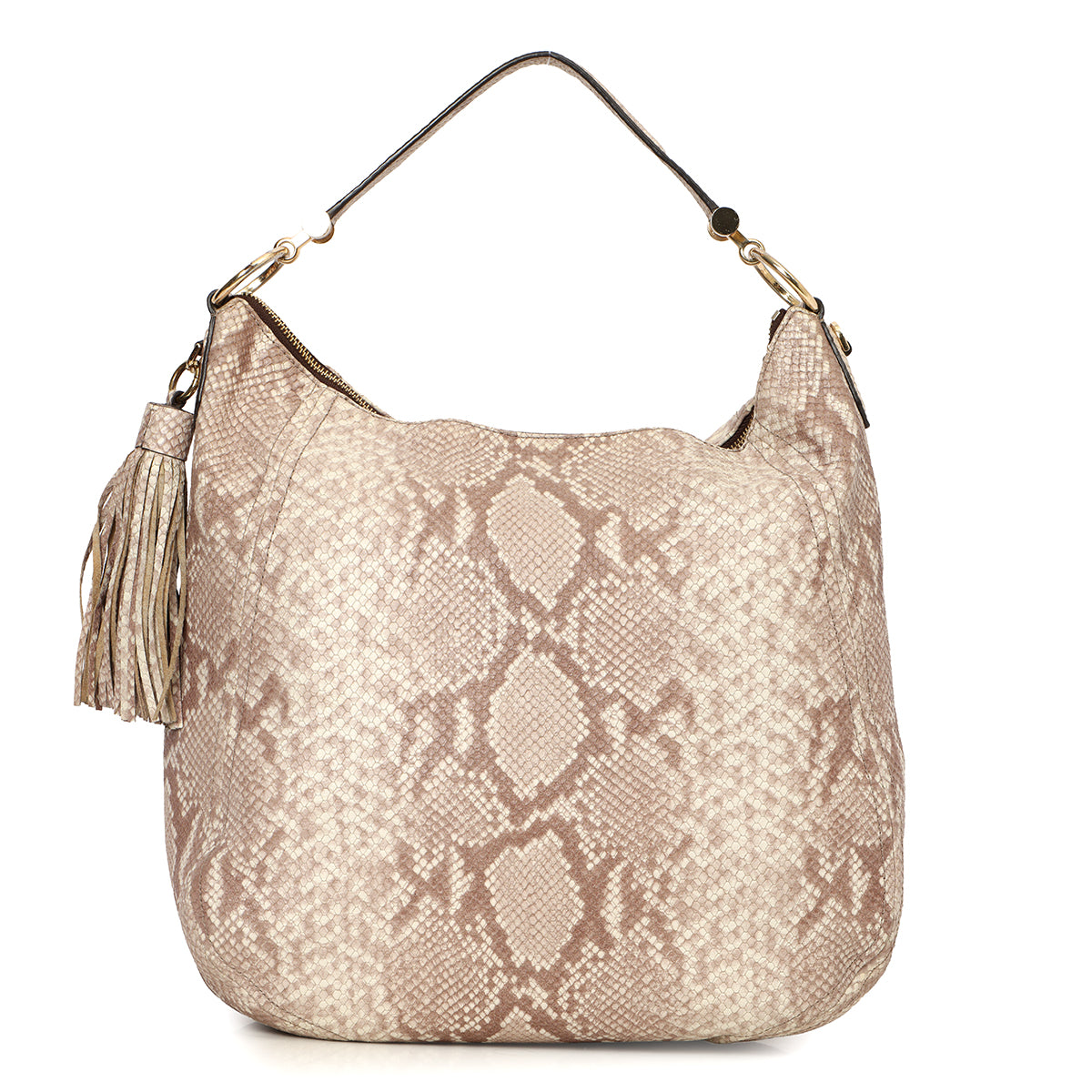 White & Grey Python Embossed Hobo Bag