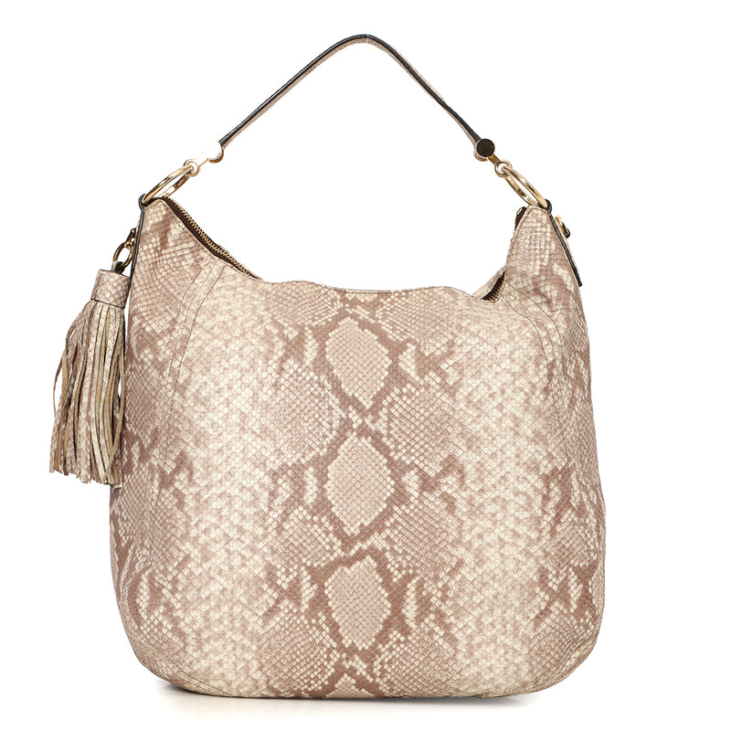 Pre-loved Michael Kors White & Grey Python Embossed Hobo Bag