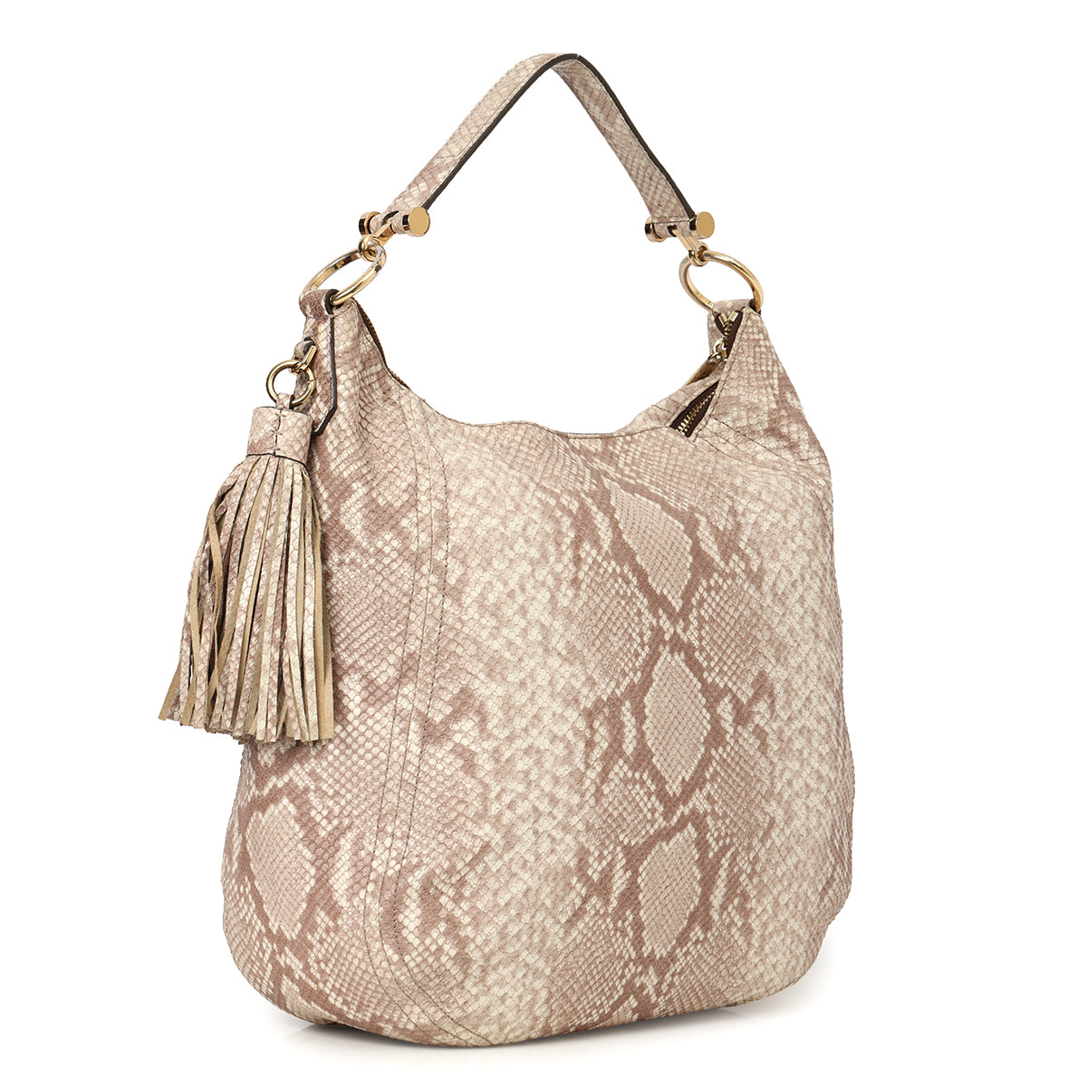 White & Grey Python Embossed Hobo Bag