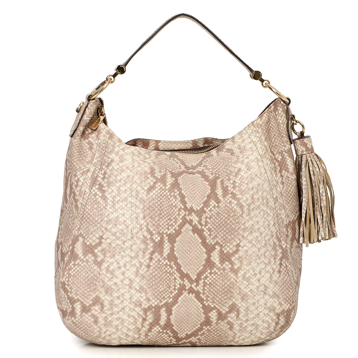 White & Grey Python Embossed Hobo Bag