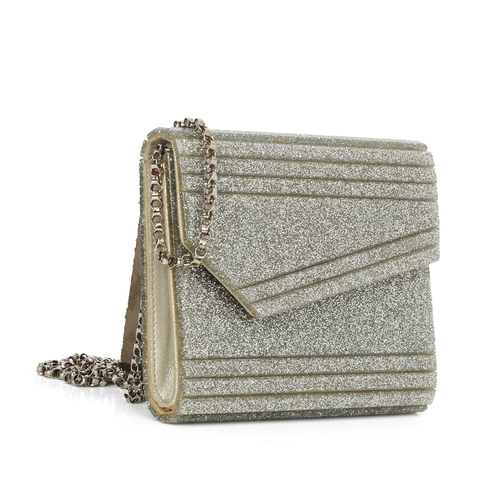 クラッチバッグ Jimmy Choo Champagne Silver Coarse Glitter Clutch Champagne Coarse Glitter Fabric Clutch Bag| ELLIPSE| Pre