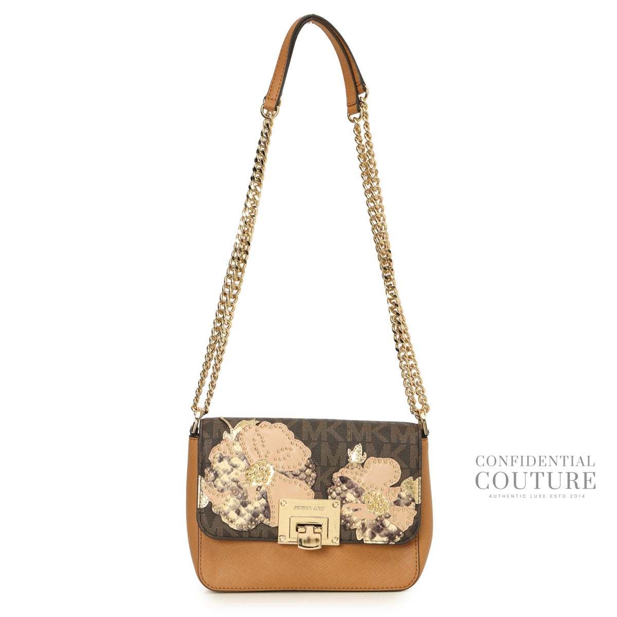 Brown Printed Leather Shoulder Bag