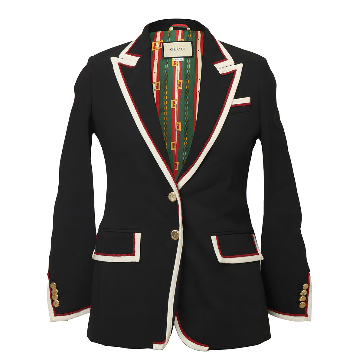 Black Web Stripe with Gold Button Women's Blazer 40