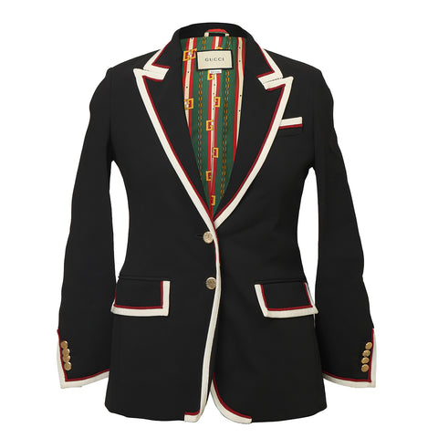 Black Web Stripe with Gold Button Women's Blazer 40
