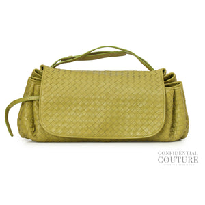 Green Leather Drawstring Flap Bag