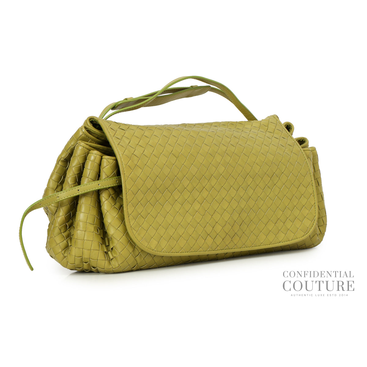 Green Leather Drawstring Flap Bag