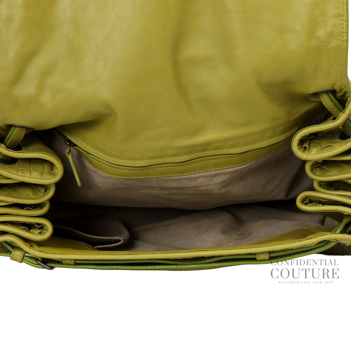 Green Leather Drawstring Flap Bag
