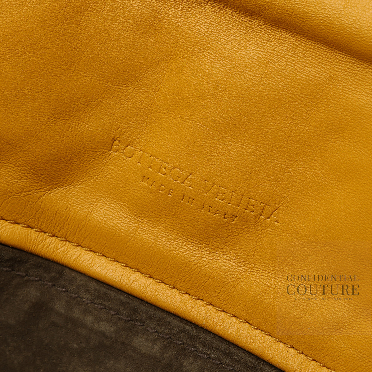 Mustard Drawstring Intrecciato Leather Messenger Bag