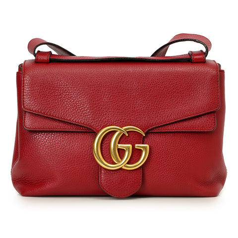 Red GG Marmont Leather Medium Shoulder Bag