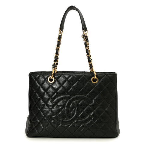 Black Caviar Leather Grand Shopping Tote