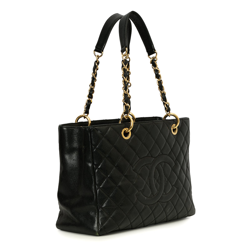 Black Caviar Leather Grand Shopping Tote