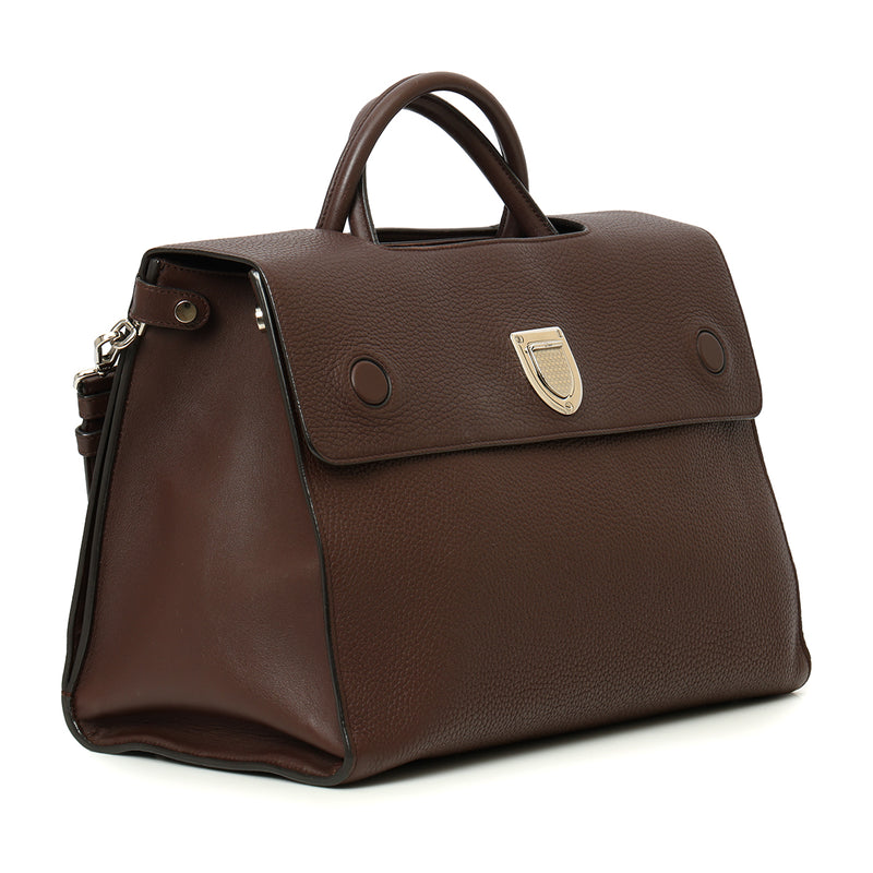 Brown Pebbled Leather Diorever Large Bag