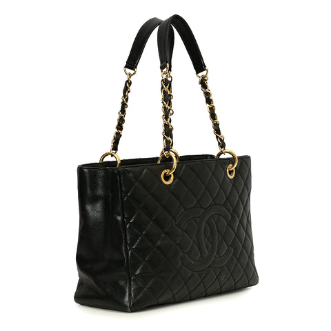 Black Caviar Leather Grand Shopping Tote