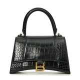 Women's Hourglass Croc-embossed Black Small Handbag