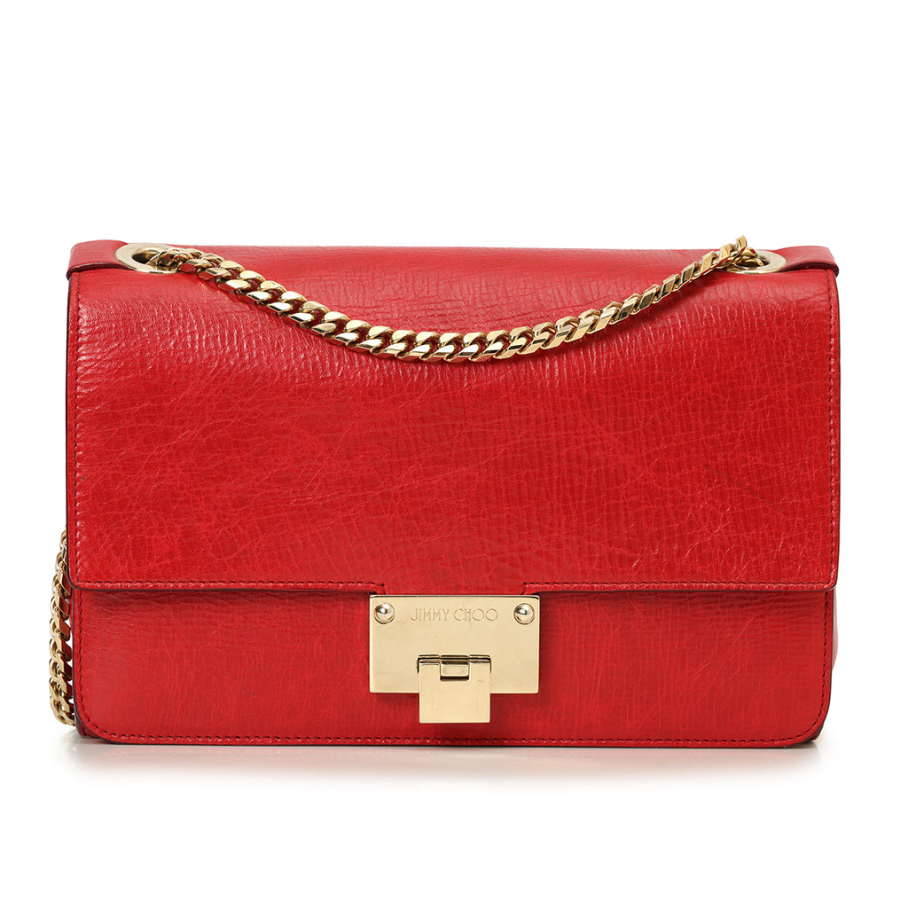 Shop Pre‑Owned Jimmy Choo Rebel Red Grainy Calf Leather Shoulder