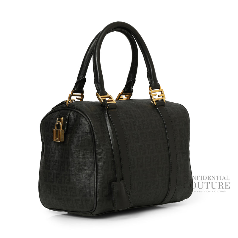 Black Noccino Zucchino Spalmati Coated Canvas Forever Bauletto Boston Bag